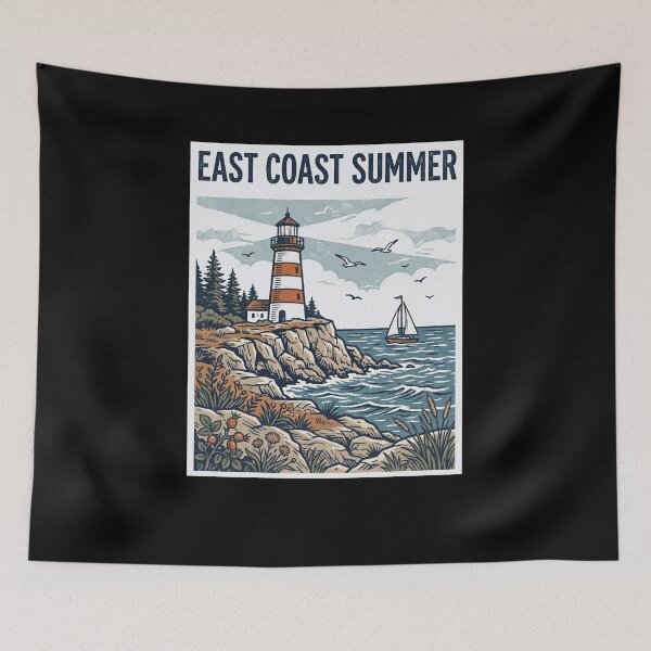 Item preview, EAST COAST SUMMER Vintage Lighthouse Sailboat designed and sold by snowry.