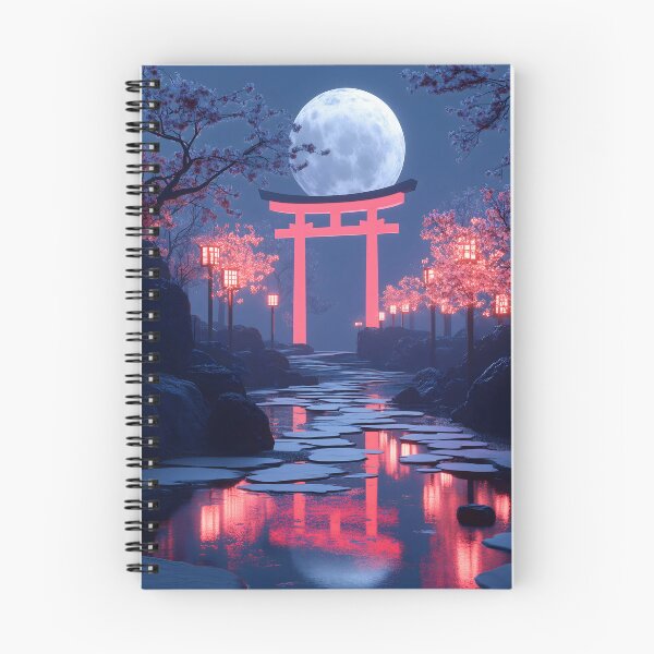 Item preview, Japanese torii moon sakura lantern garden reflection shrine designed and sold by mildaclairmo.