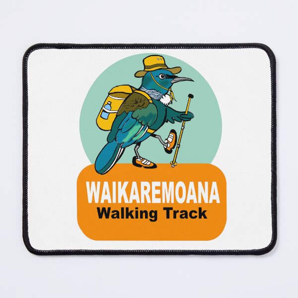 Item preview, Waikaremoana track cartoon tui hiker NZ designed and sold by Al Benge - NZ & Australian Art.