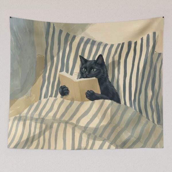 Item preview, Cat Reading – Black Cat Art, Cozy Bedroom Decor, Book-Loving Cat Illustration, Cat in Bed, Reading Decor, Cat and Book Art designed and sold by Knightofartx25.