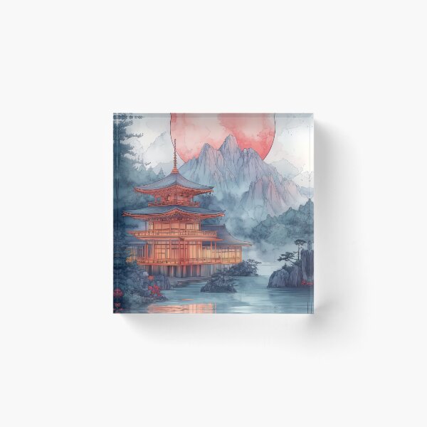 Item preview, Japanese Landscape Golden Pagoda Moonlit Sakura Mountain Dream designed and sold by earlobejerk.