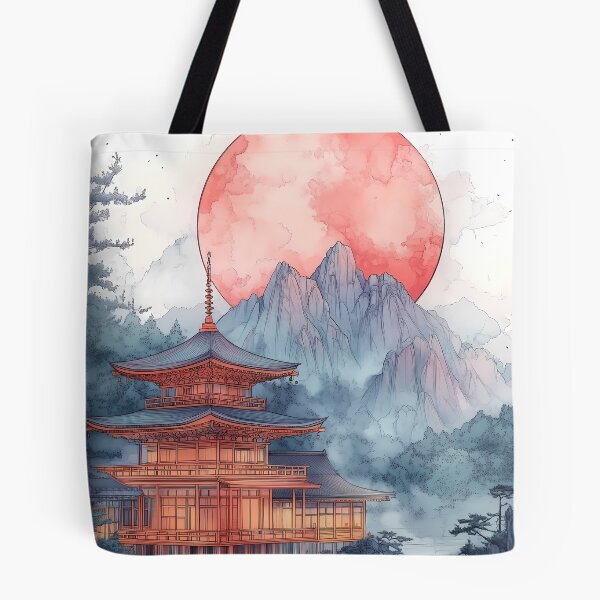 Item preview, Japanese Landscape Golden Pagoda Moonlit Sakura Mountain Dream designed and sold by earlobejerk.