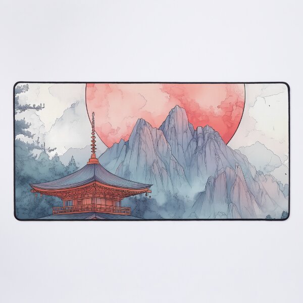 Item preview, Japanese Landscape Golden Pagoda Moonlit Sakura Mountain Dream designed and sold by earlobejerk.