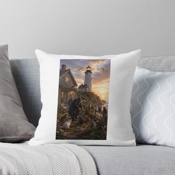 Item preview, The Keeper of the Lighthouse Cats Cozy Coastal Art designed and sold by TaiwoDesigns.