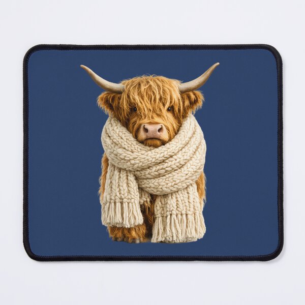 Item preview, Highland Cow with Giant Knitted Scarf Sticker – Cozy Cute Cow designed and sold by KawaiiOrbit.