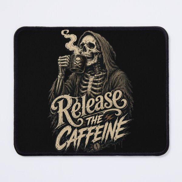 Item preview, Release the Caffeine Funny Grim Reaper Coffee Skeleton Halloween T-Shirt designed and sold by HectorStore11.