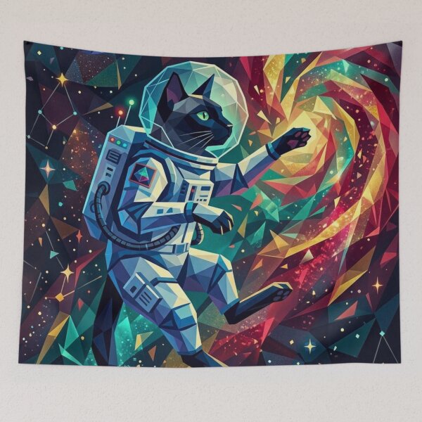 Item preview, Siamese Astronaut Cat Floats In Geometric Nebula designed and sold by HAPPY HARBOR DESIGN .