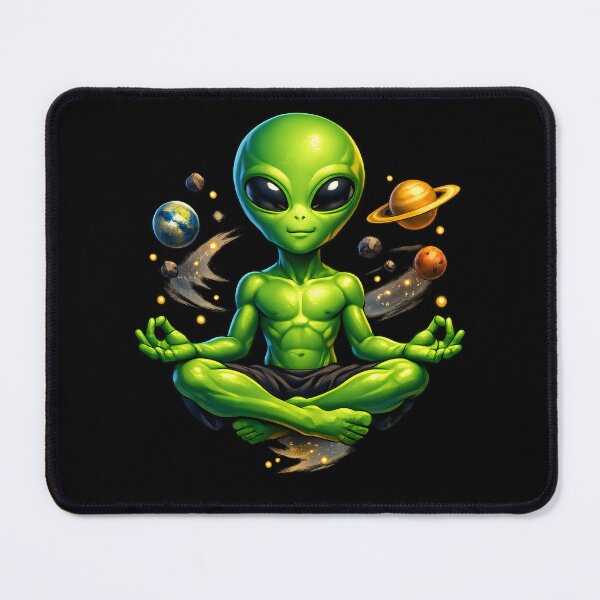 Item preview, Zero Gravity Alien Yoga Meditation – Premium Cosmic Cartoon Illustration designed and sold by builtforyou.