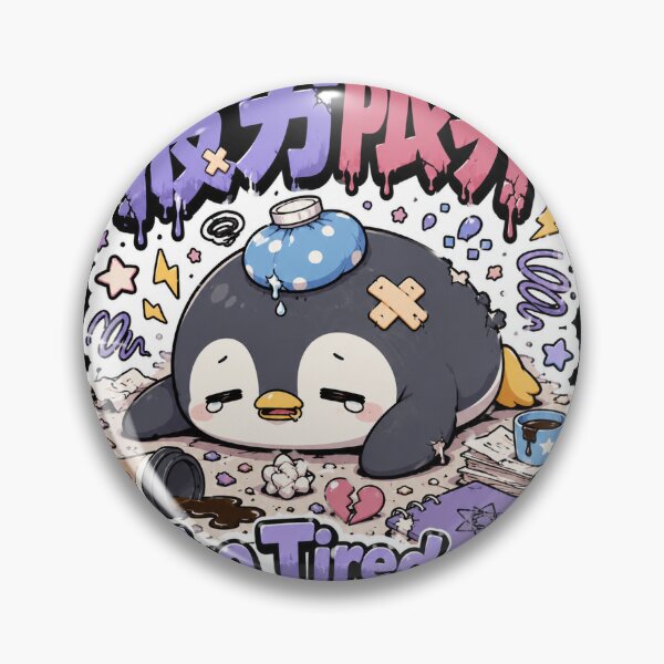 Item preview, Too Tired to Function Japanese Cute Penguin Art (疲労限界) - Kawaii Tired Mood Design designed and sold by Japan-kanji-ya.
