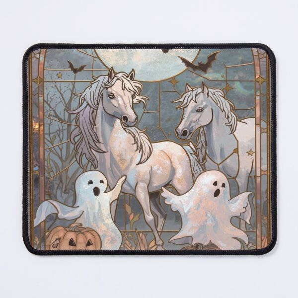 Item preview, Magical Halloween Ghost Horses Stained Glass designed and sold by BriSher.