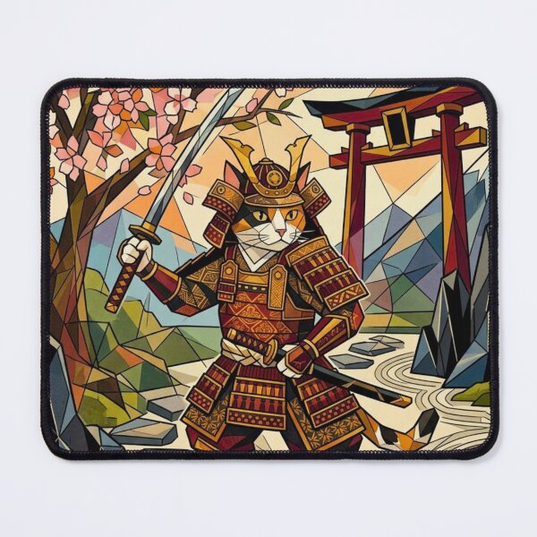 Item preview, Geometric Calico Cat Samurai In Zen Garden designed and sold by HAPPY HARBOR DESIGN .