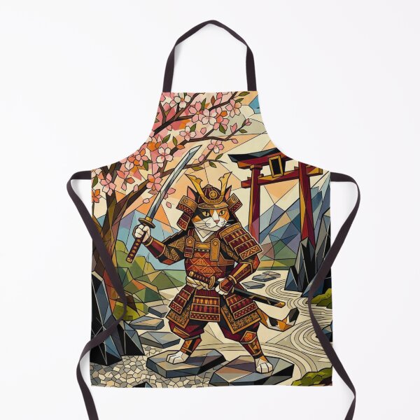 Item preview, Geometric Calico Cat Samurai In Zen Garden designed and sold by HAPPY HARBOR DESIGN .