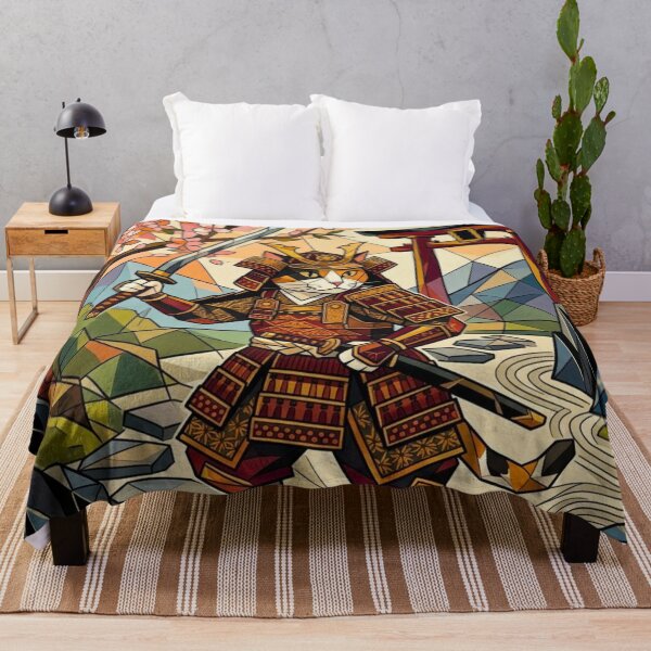 Item preview, Geometric Calico Cat Samurai In Zen Garden designed and sold by HAPPY HARBOR DESIGN .