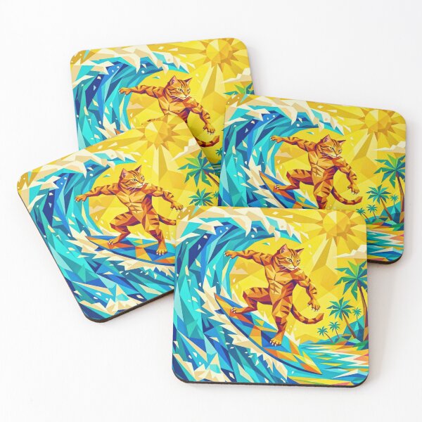 Item preview, Cubist Orange Tabby Cat Riding Massive Wave designed and sold by HAPPY HARBOR DESIGN .