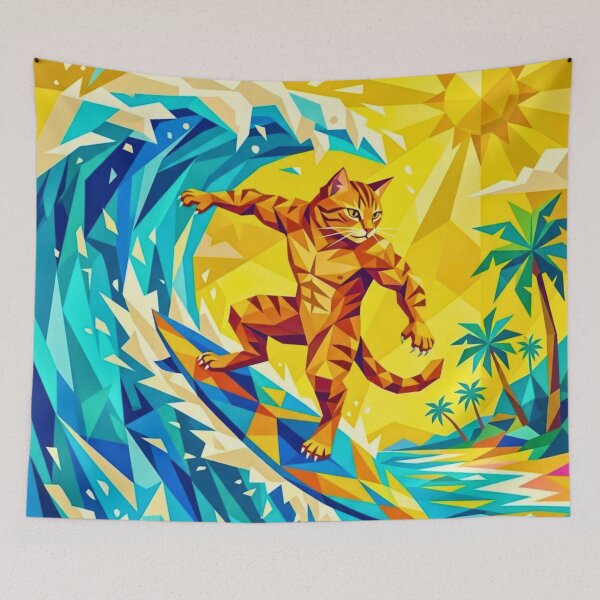 Item preview, Cubist Orange Tabby Cat Riding Massive Wave designed and sold by HAPPY HARBOR DESIGN .
