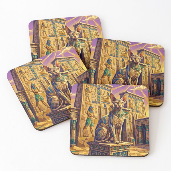 Item preview, Regal Sphynx Cat In Geometric Egyptian Temple designed and sold by HAPPY HARBOR DESIGN .