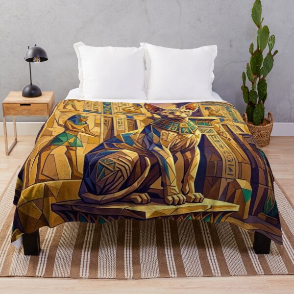 Item preview, Regal Sphynx Cat In Geometric Egyptian Temple designed and sold by HAPPY HARBOR DESIGN .