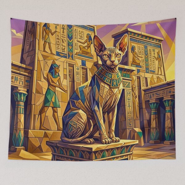 Item preview, Regal Sphynx Cat In Geometric Egyptian Temple designed and sold by HAPPY HARBOR DESIGN .