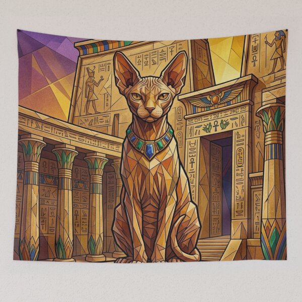 Item preview, Regal Sphynx Cat In Geometric Egyptian Temple designed and sold by HAPPY HARBOR DESIGN .