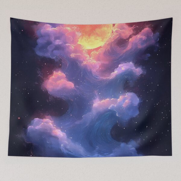 Item preview, Crimson Moon Great Wave Kanagawa Dreamy Cosmic Clouds designed and sold by juniorcastros.