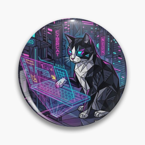 Item preview, Cyberpunk Tuxedo Cat Hacking On Neon Rooftop designed and sold by HAPPY HARBOR DESIGN .