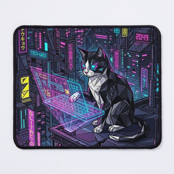 Item preview, Cyberpunk Tuxedo Cat Hacking On Neon Rooftop designed and sold by HAPPY HARBOR DESIGN .