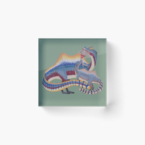 Item preview, Spinosaurus parent with juvenile colored pencil designed and sold by WolfRaven Creations.