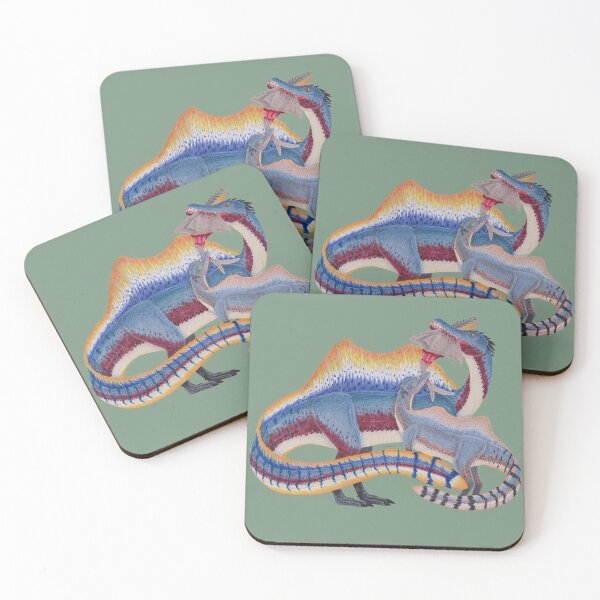 Item preview, Spinosaurus parent with juvenile colored pencil designed and sold by WolfRaven Creations.
