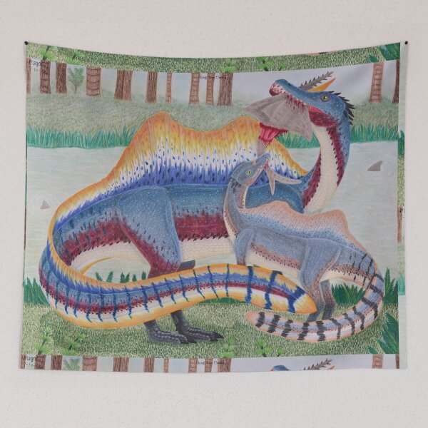 Item preview, Spinosaurus parent with juvenile colored pencil designed and sold by WolfRaven Creations.