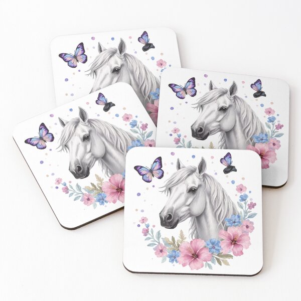 Item preview, White Horse Floral With Butterflies designed and sold by INKRebelGraphic.