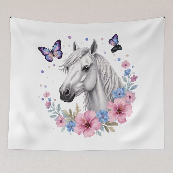 Item preview, White Horse Floral With Butterflies designed and sold by INKRebelGraphic.