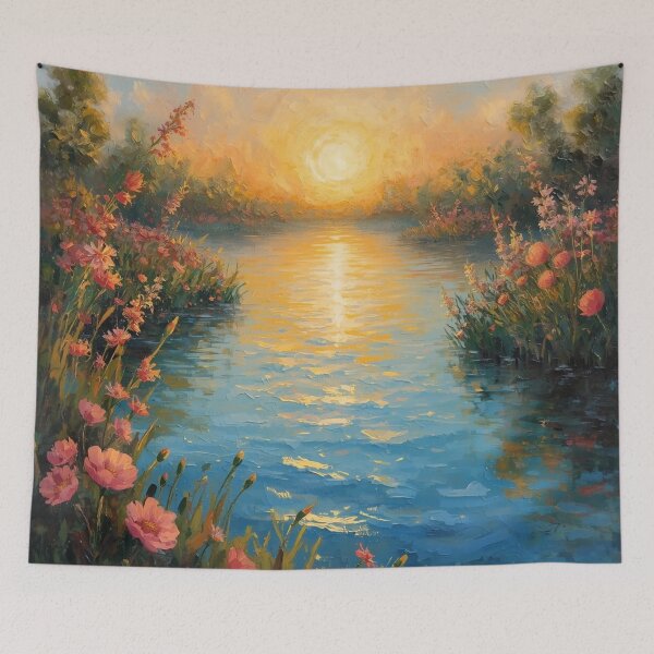Item preview, Pretty Nature Scenery River and Pink Flowers designed and sold by SeaStarAlex.