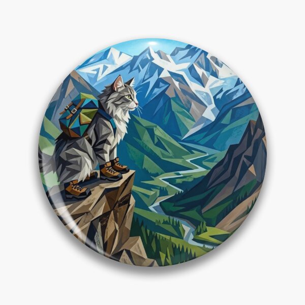 Item preview, Norwegian Forest Cat Hiking Jagged Mountain Peak designed and sold by HAPPY HARBOR DESIGN .