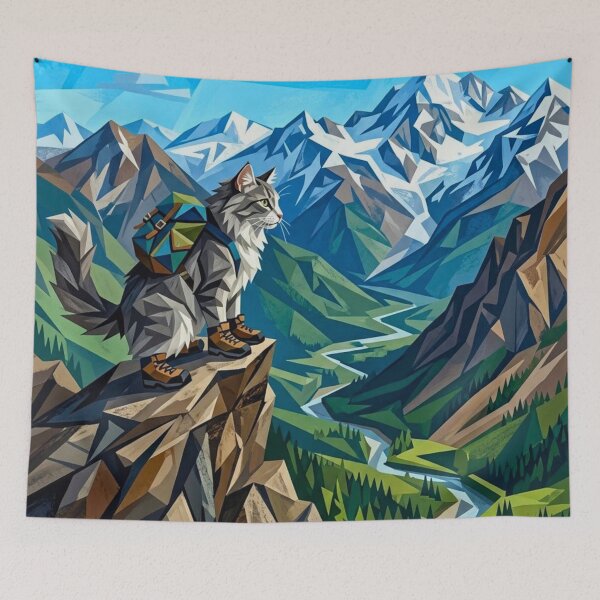 Item preview, Norwegian Forest Cat Hiking Jagged Mountain Peak designed and sold by HAPPY HARBOR DESIGN .