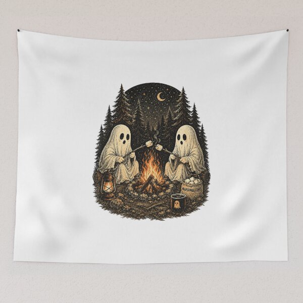 Item preview, Cute Ghost Campfire – Cozy Halloween Camping Ghosts Roasting Marshmallows Vintage T-Shirt designed and sold by HectorStore11.
