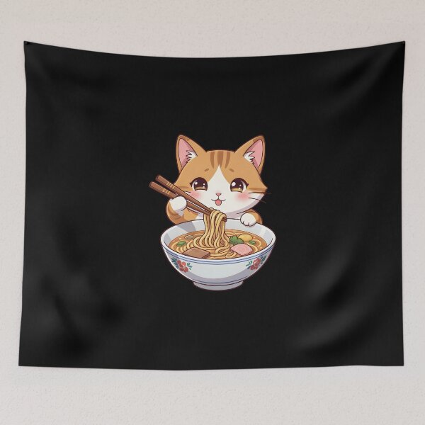 Item preview, Cute Kawaii Cat Eating Ramen Noodles Anime Neko designed and sold by KCasual.