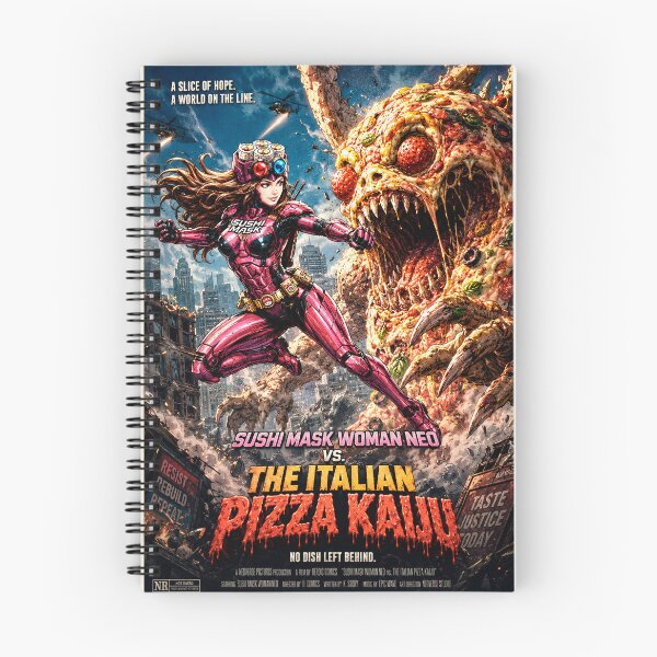 Item preview, SUSHI MASK WOMAN NEO vs The Italian Pizza Kaiju - Retro Sci-Fi Action Movie Poster designed and sold by Japan Cyberpunk Universe & Surreal Characters.