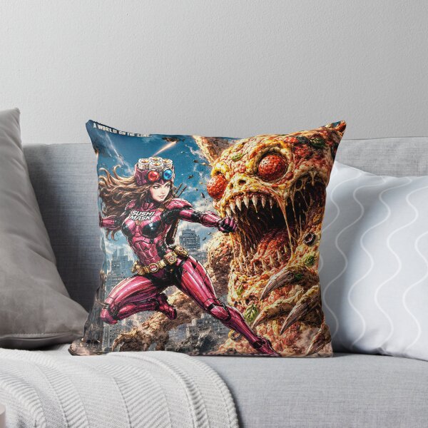 Item preview, SUSHI MASK WOMAN NEO vs The Italian Pizza Kaiju - Retro Sci-Fi Action Movie Poster designed and sold by Japan Cyberpunk Universe & Surreal Characters.