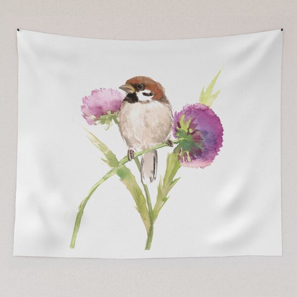 Item preview, Sparrow and Purple Flower designed and sold by surenart.