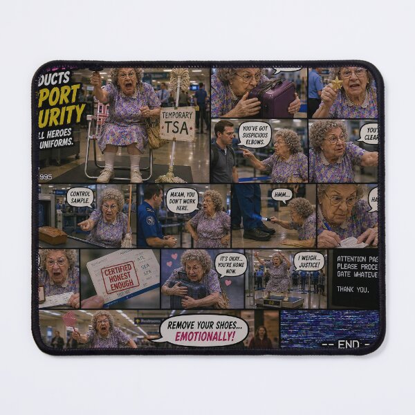 Item preview, Grandma Conducts Airport Security Comic Panel designed and sold by Feral Frame Studios.