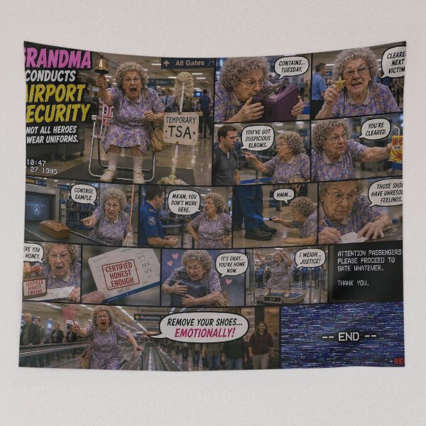 Item preview, Grandma Conducts Airport Security Comic Panel designed and sold by Feral Frame Studios.