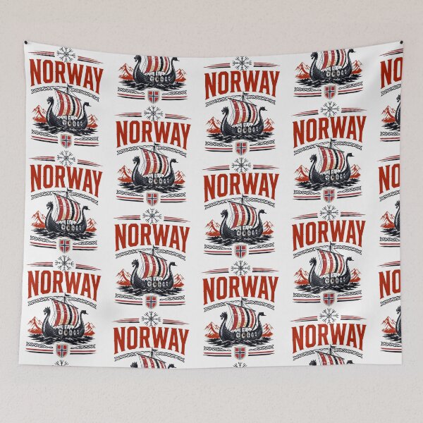 Item preview, Norway Viking Ship Vintage Nordic Flag designed and sold by DarylPope.