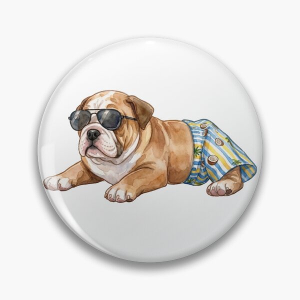 Item preview, Watercolor Bulldog Chilling on the Beach in Swim Trunks and Sunglasses designed and sold by VibranPalette.
