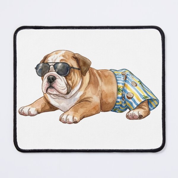 Item preview, Watercolor Bulldog Chilling on the Beach in Swim Trunks and Sunglasses designed and sold by VibranPalette.