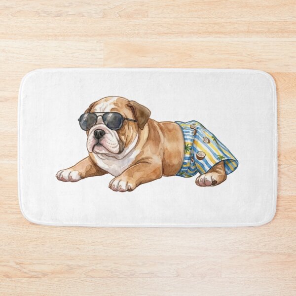 Item preview, Watercolor Bulldog Chilling on the Beach in Swim Trunks and Sunglasses designed and sold by VibranPalette.