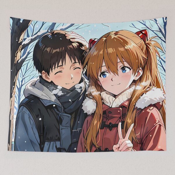 Item preview, Shinji Ikari Neon Genesis Evangelion Winter Stroll With Asuka designed and sold by riadjamai.