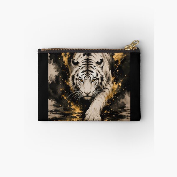 Item preview, White Tiger Black Gold Ink Art | Majestic White Tiger | Chinese Ink Painting designed and sold by ManJiangHong.