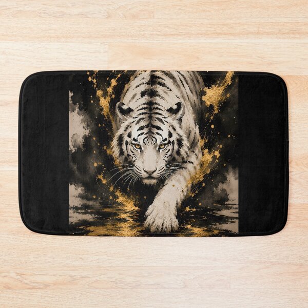 Item preview, White Tiger Black Gold Ink Art | Majestic White Tiger | Chinese Ink Painting designed and sold by ManJiangHong.