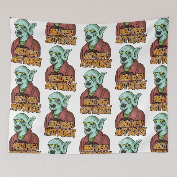 Item preview, Hell Yes Hot Dogs Funny Goblin Monster BBQ Design designed and sold by ZevyStores.