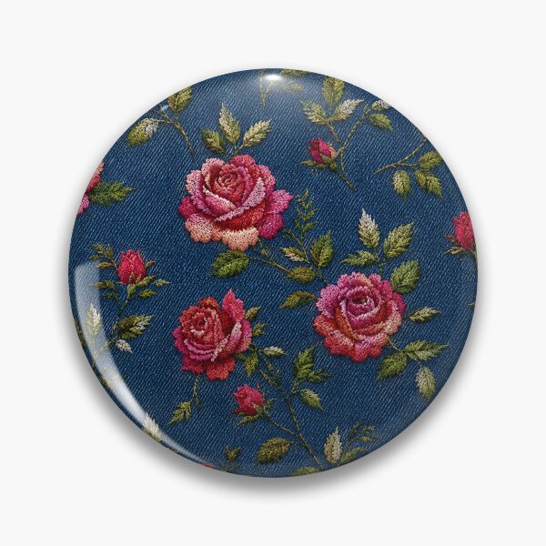 Item preview, Roses embroidered smooth on denim background designed and sold by fuzzyfox.